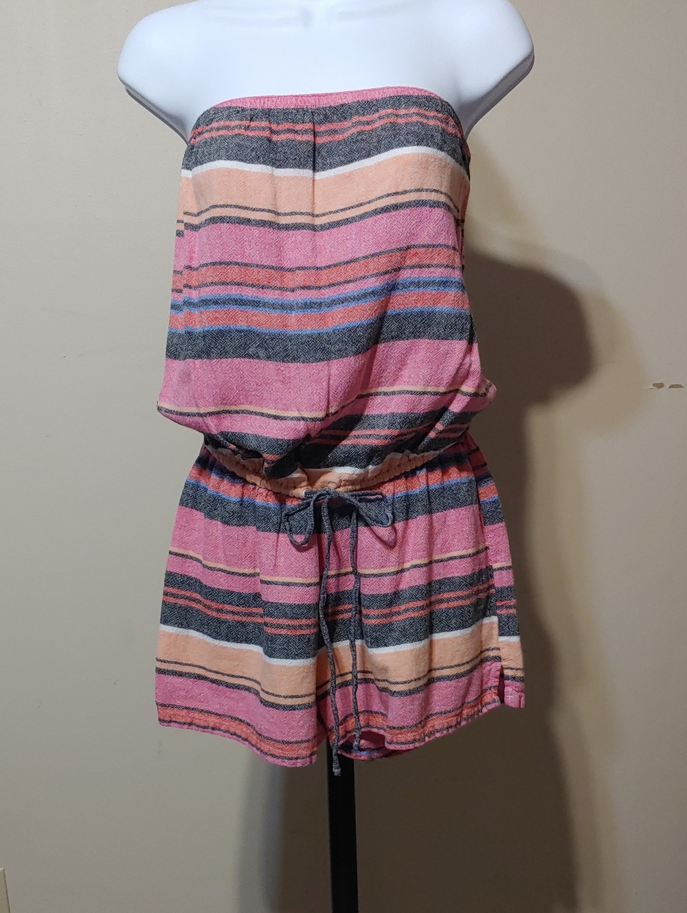 Striped Strapless Romper in Pink Multistripe